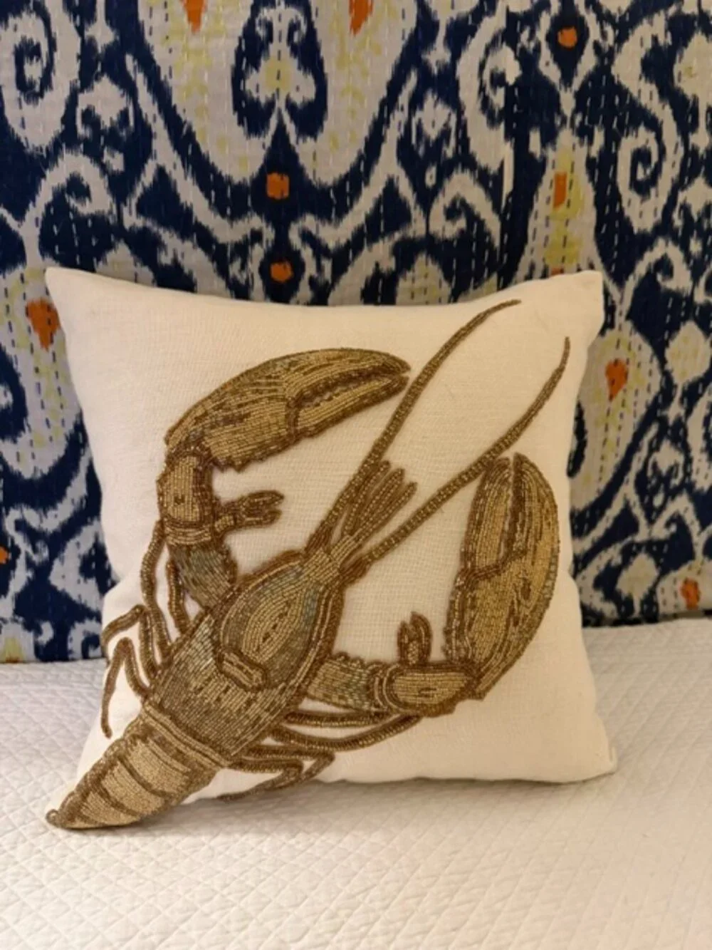 One of a Kind Jonathan Adler Lobster Beaded Pillow